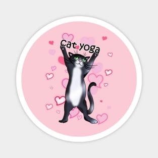 Black and white cat yoga time Magnet